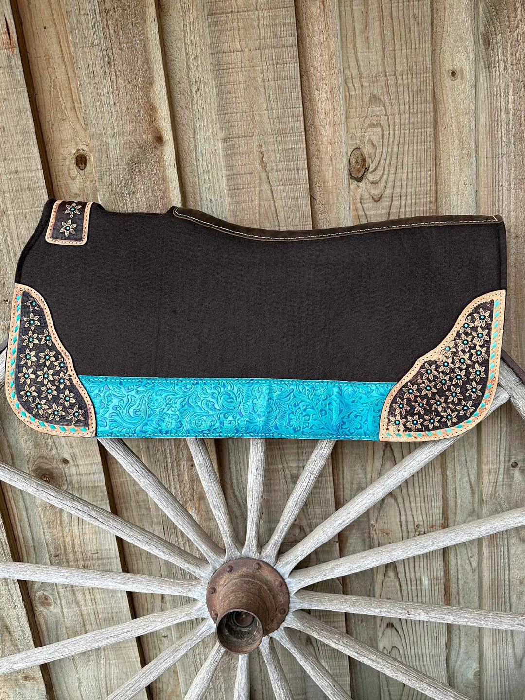 Western Saddle Pad  Felt Contoured 31" X 32"  Floral Tooling