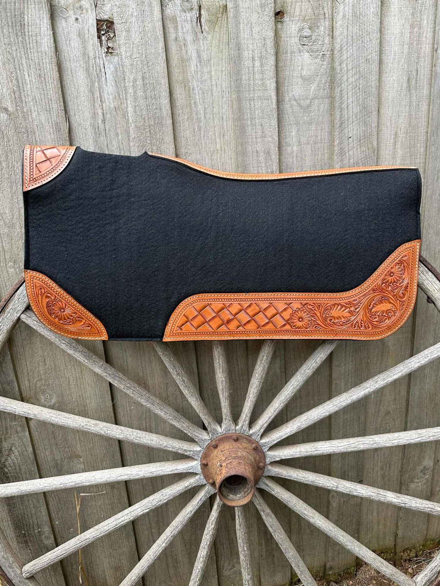 Western Saddle Pad Felt Contoured 31" X 32"  Tooled Leather