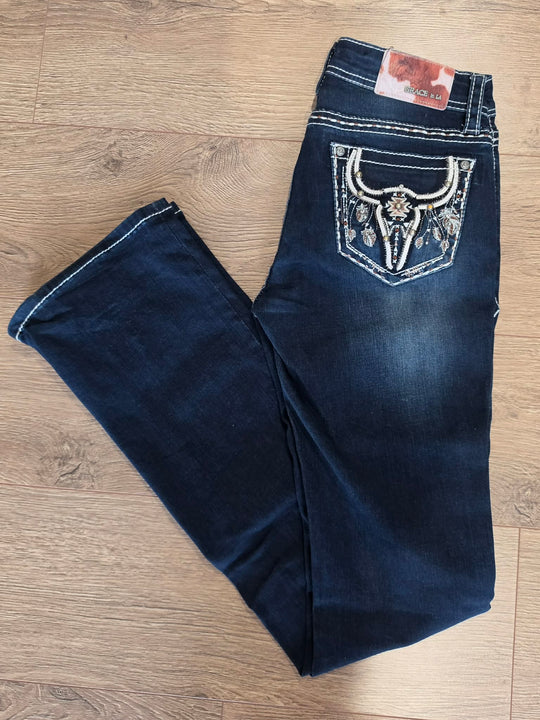 Grace In LA Easy  Mid Rise Longhorn Pocket 34" Leg Jeans  Size 25