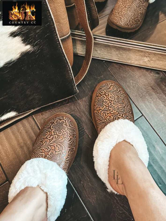 Slippers -  Genuine Embossed Leather Slippers