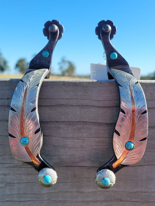 Spur Set Spurs - Western Cowboy Tack Ladies Festher Spur Set – SJK Country ...