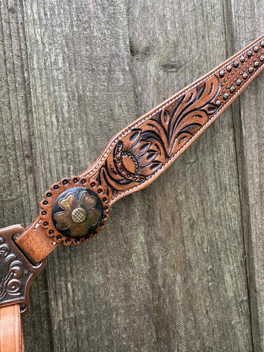 Western Tack Set - One ear Daisy Leather Bridle & Breastcollar Set