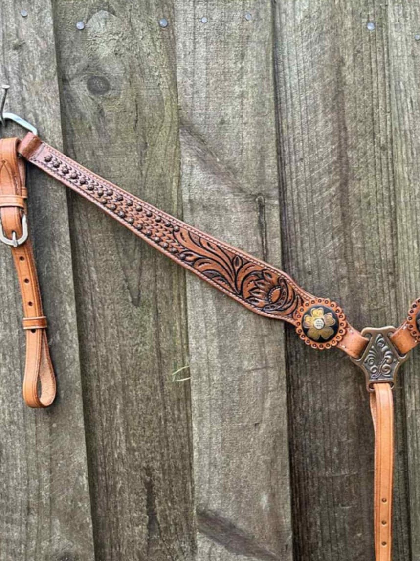 Western Tack Set - One ear Daisy Leather Bridle & Breastcollar Set