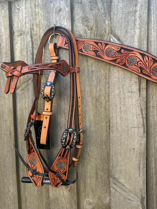 Tack Set Bridle & Breastplate Tooled Floral Contour