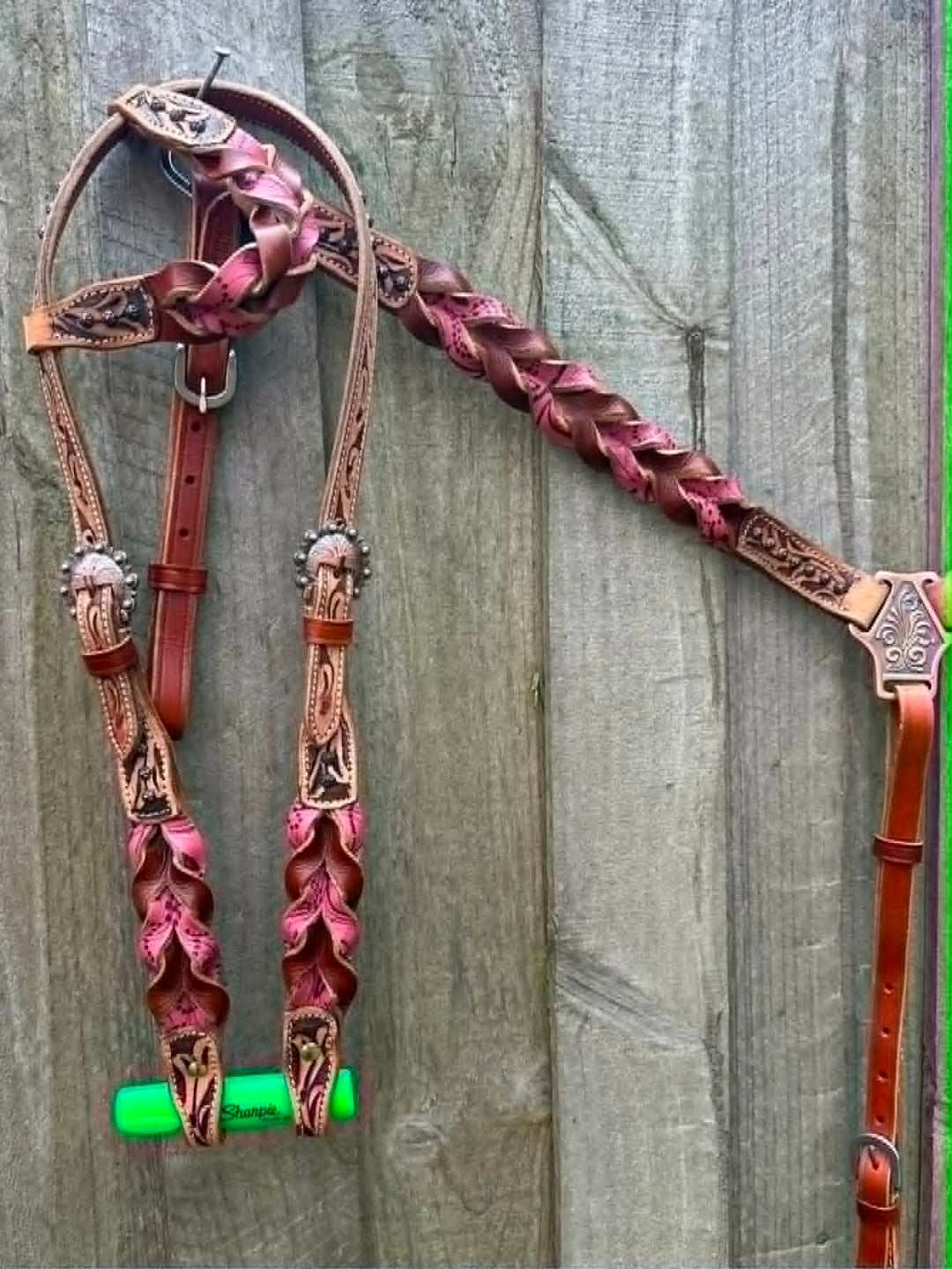 Western Tack Set - Browband Braided  Leather Bridle & Breastcollar Pink