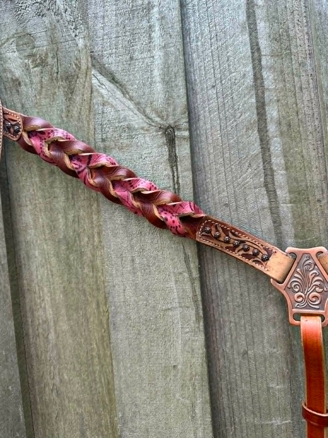 Western Tack Set - Browband Braided  Leather Bridle & Breastcollar Pink