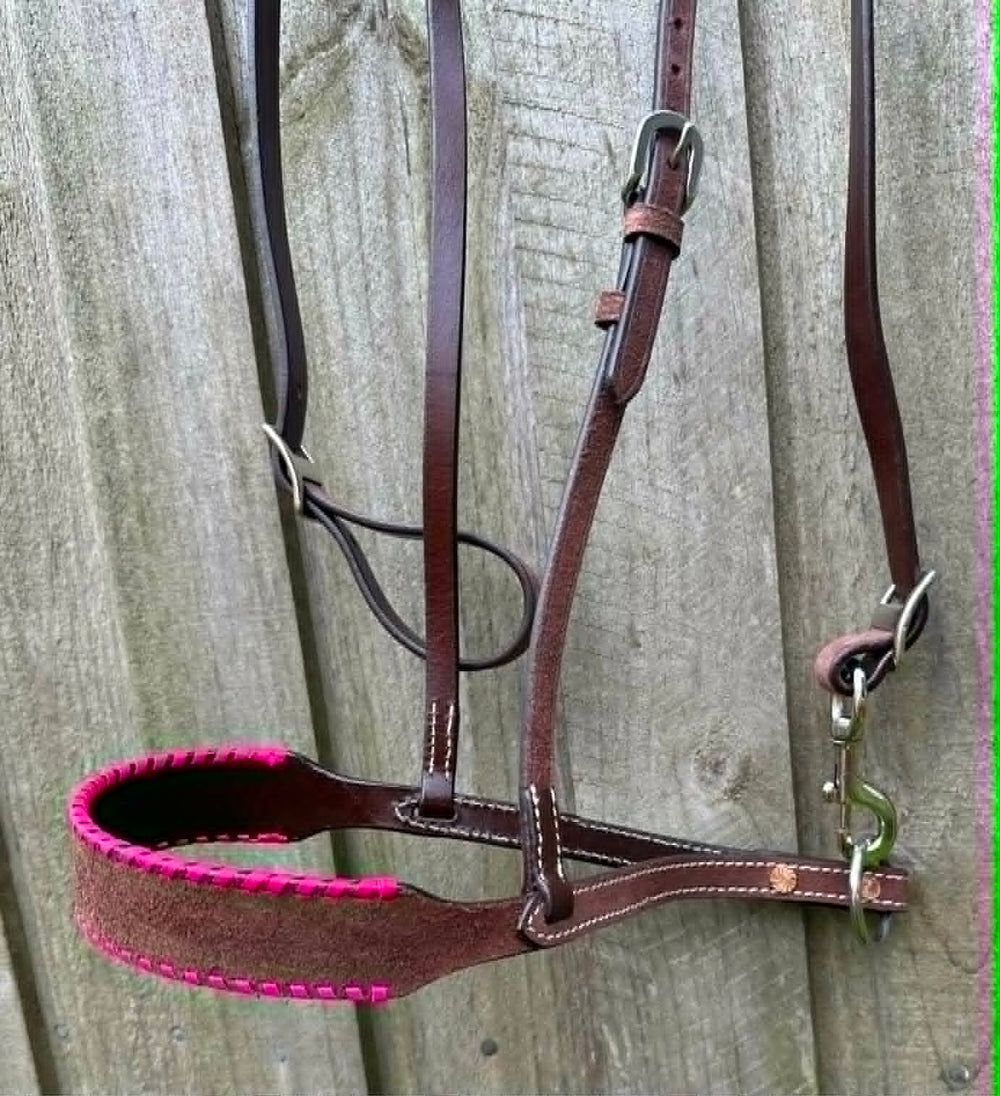 Noseband - Laced leather noseband  - Pink