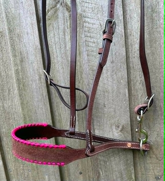 Noseband - Laced leather noseband  - Pink