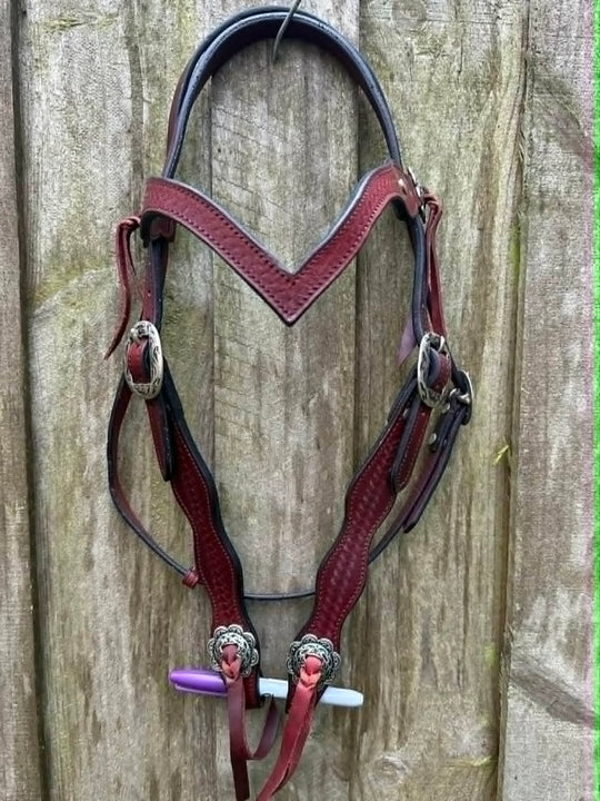 Western Bridle V Browband Mahogany