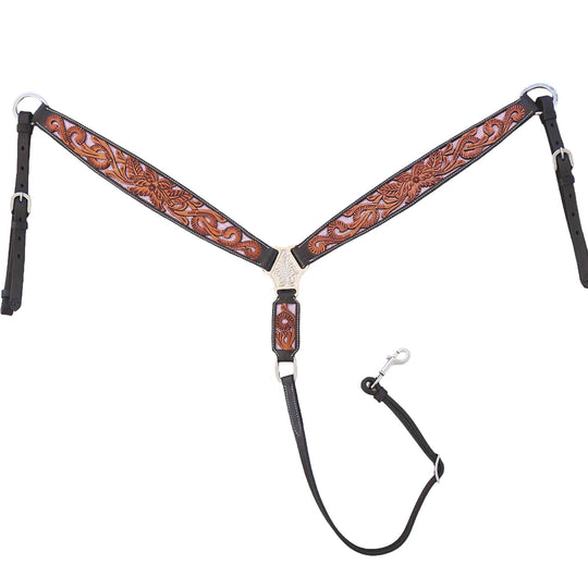 Western Tack Set Bridle & Breastplate Tooled Pink Inlay