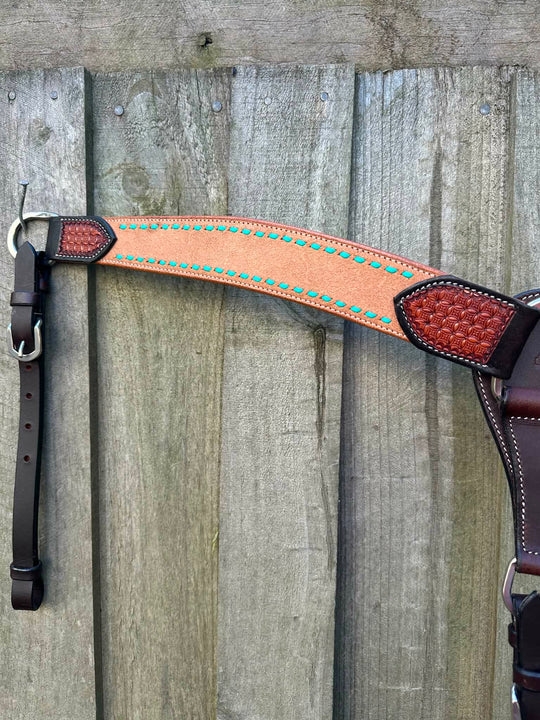 Breastcollar - Breastplate Ranch Style Turquiose Buckstitch