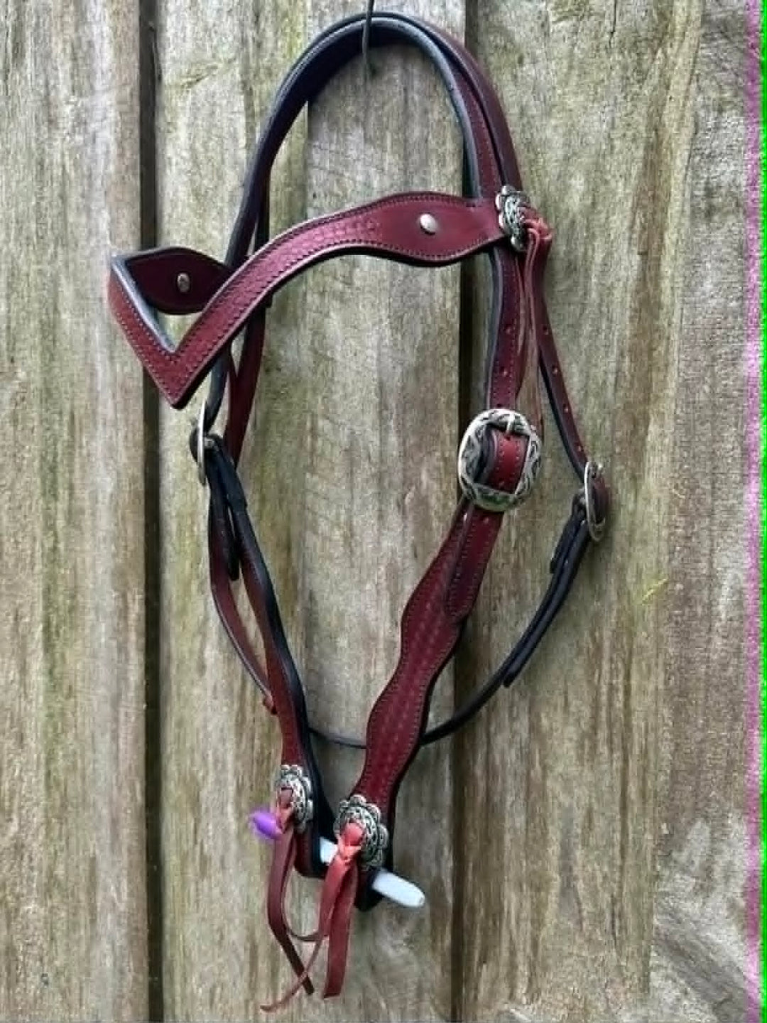 Western Bridle V Browband Mahogany