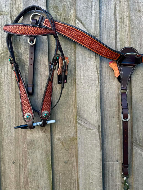 Western Tack Set Bridle & Breastplate Tooled  Contour