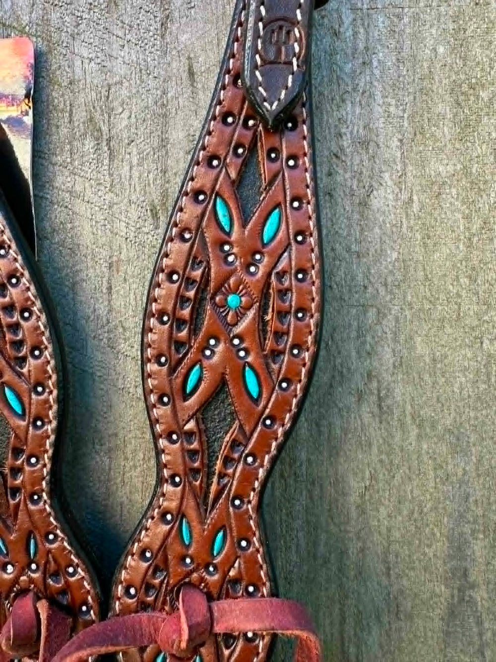 Western Bridle One Ear Tooled Turquoise Inlay Headstall