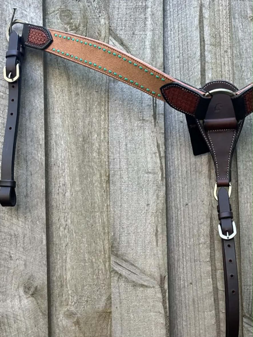 Breastcollar - Breastplate Ranch Style Turquiose Buckstitch