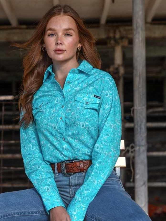 Wrangler Gabby Western Arena Shirt Aqua