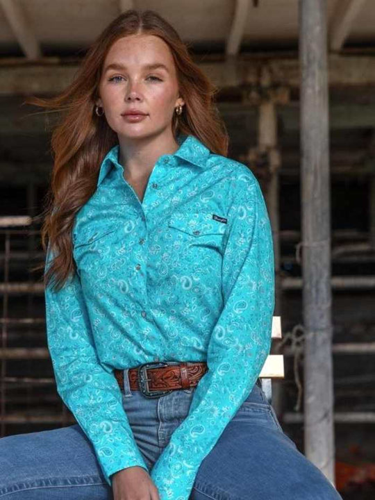 Wrangler Gabby Western Arena Shirt Aqua