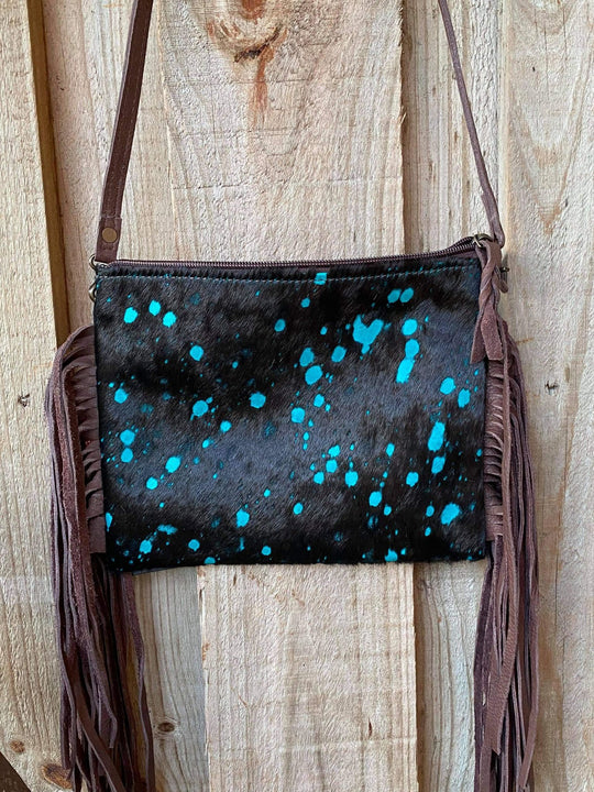 American Darling Genuine Turquoise Acid Wash Hide, Leather CrossBody