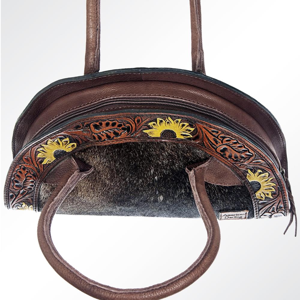 American Darling Genuine Tooled Leather and Hide Tote Sunflower Design