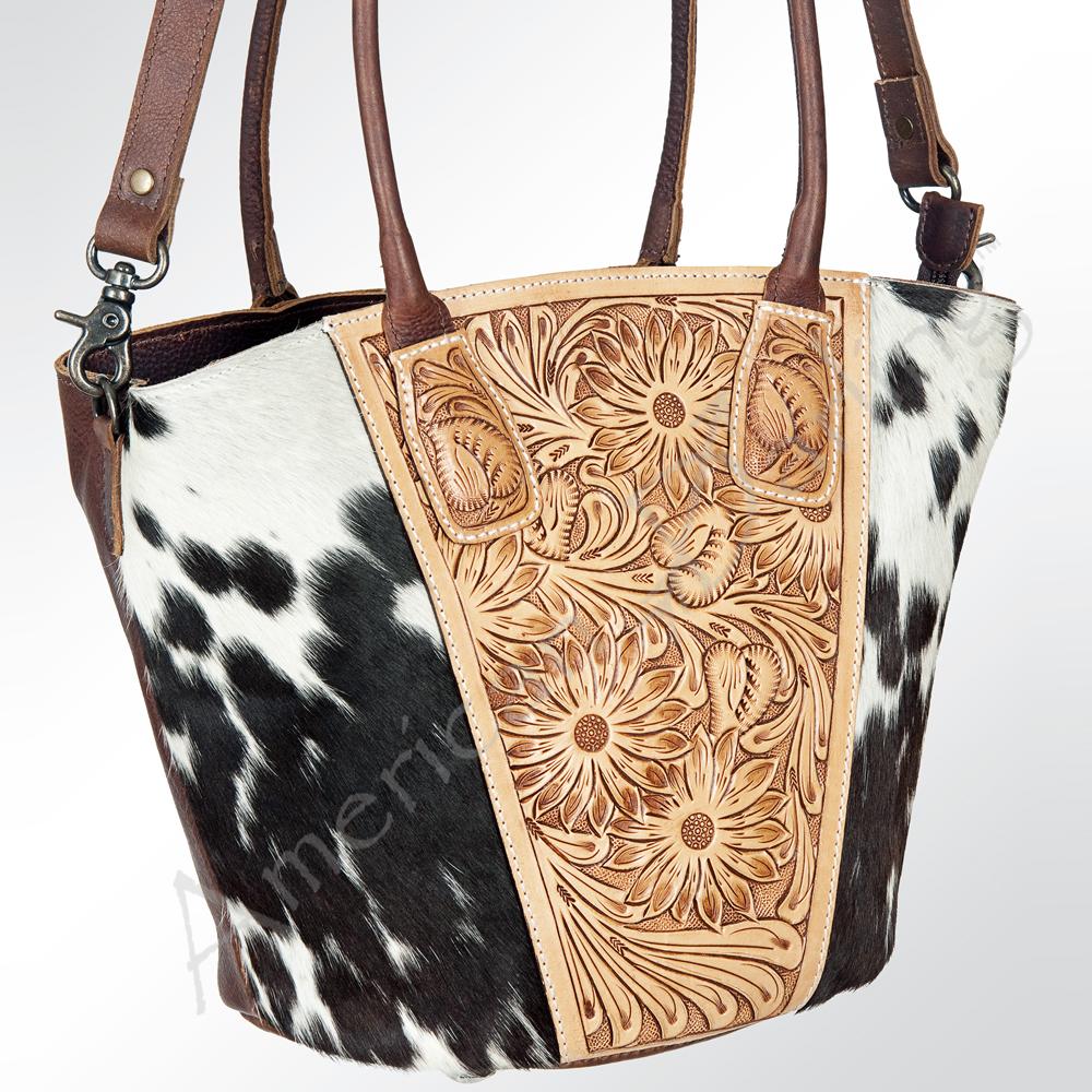 American Darling Genuine Tooled Sunflower Leather and Hide Tote