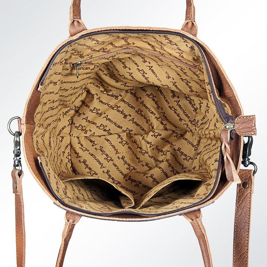 American Darling Genuine Tooled Sunflower Leather and Hide Tote
