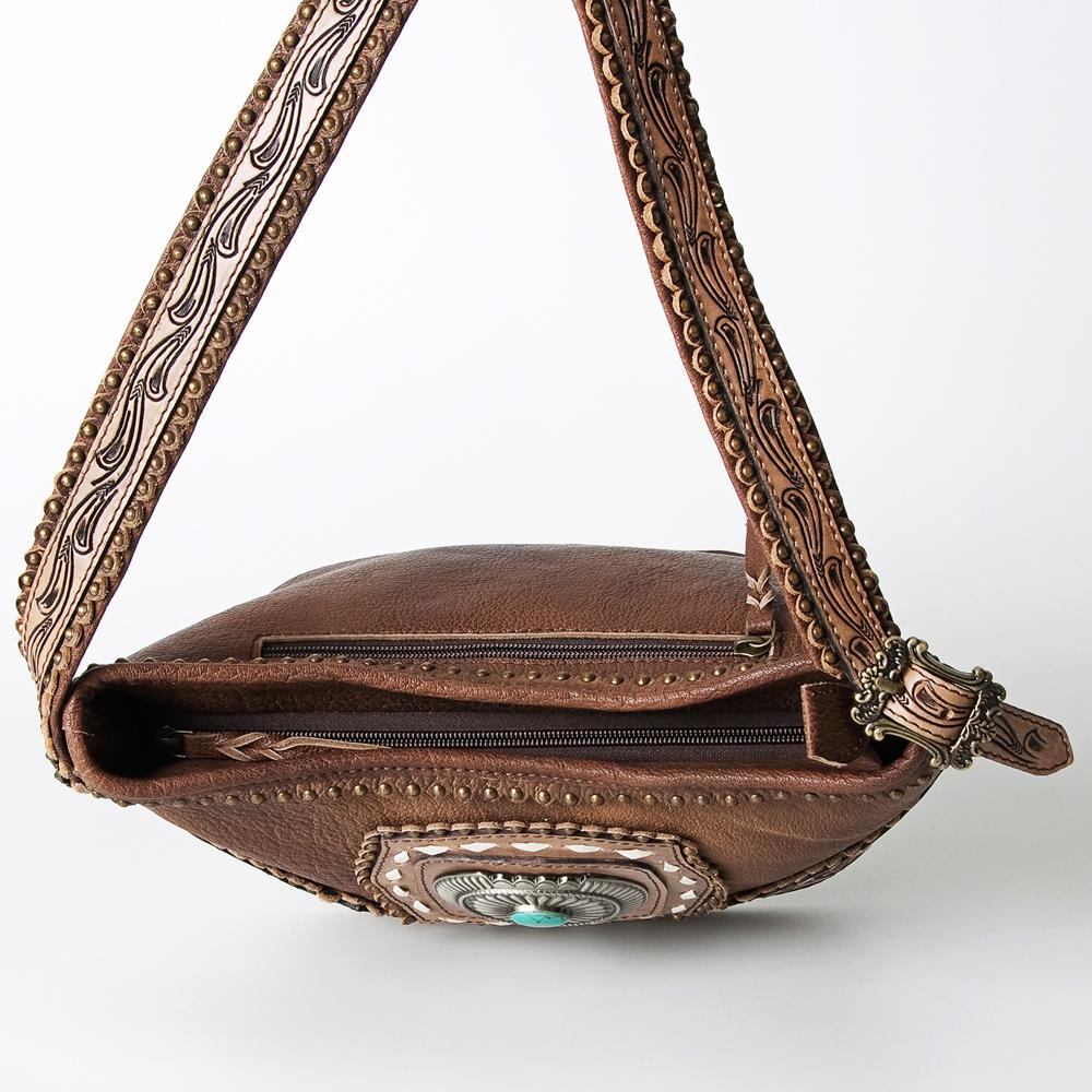 American Darling Genuine Tooled  Leather  &  Turquoise Shoulder Bag