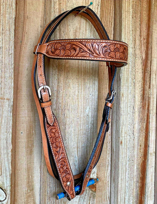 Western Tack Set Bridle Browband Floral Tooled Breastcollar SET COB SIZE