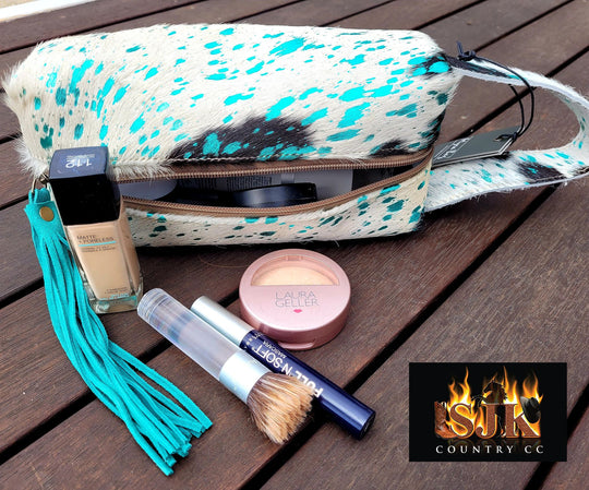 Toiletry Bag - Genuine Hair on Hide  Cosmetic Case Suede Tassle