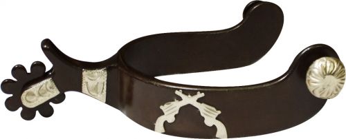 Spur -  Ladies Antique brown spur with engraved silver guns overlay