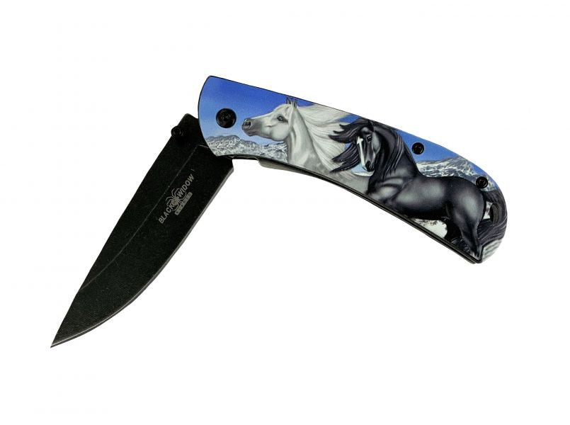 Knive -  Black and White Horse Print Pocket Knife Tactical