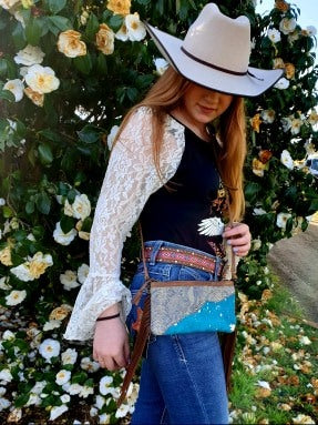 American Darling  Anaconda Genuine Cowhide Hand Tooled Leather Clutch