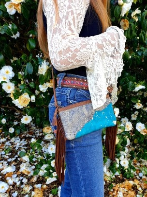 American Darling  Anaconda Genuine Cowhide Hand Tooled Leather Clutch
