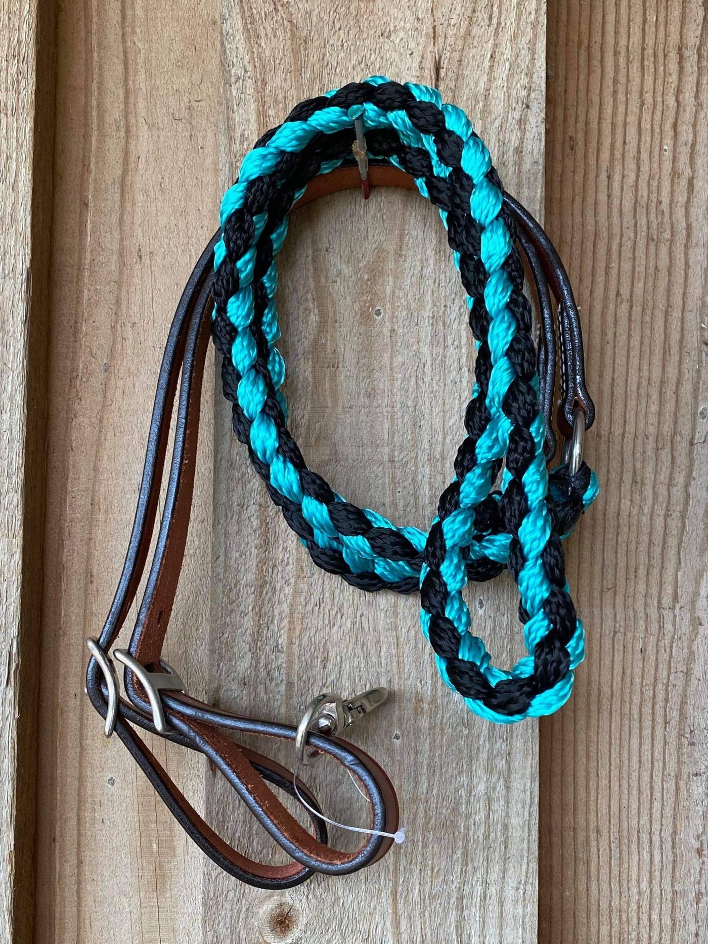 Reins -  8ft Nylon braided roping rein with leather ends