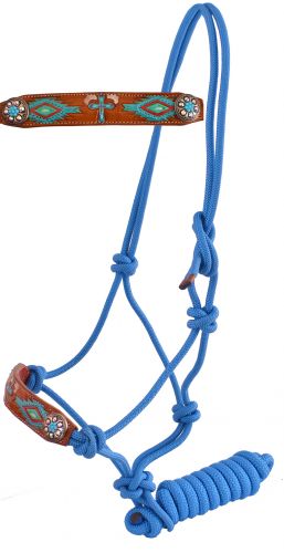 Halter - Cowboy Knot Rope Halter, Leather Nose