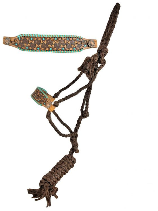 Halter - Woven nylon mule tape halter Tooled Leather Noseband