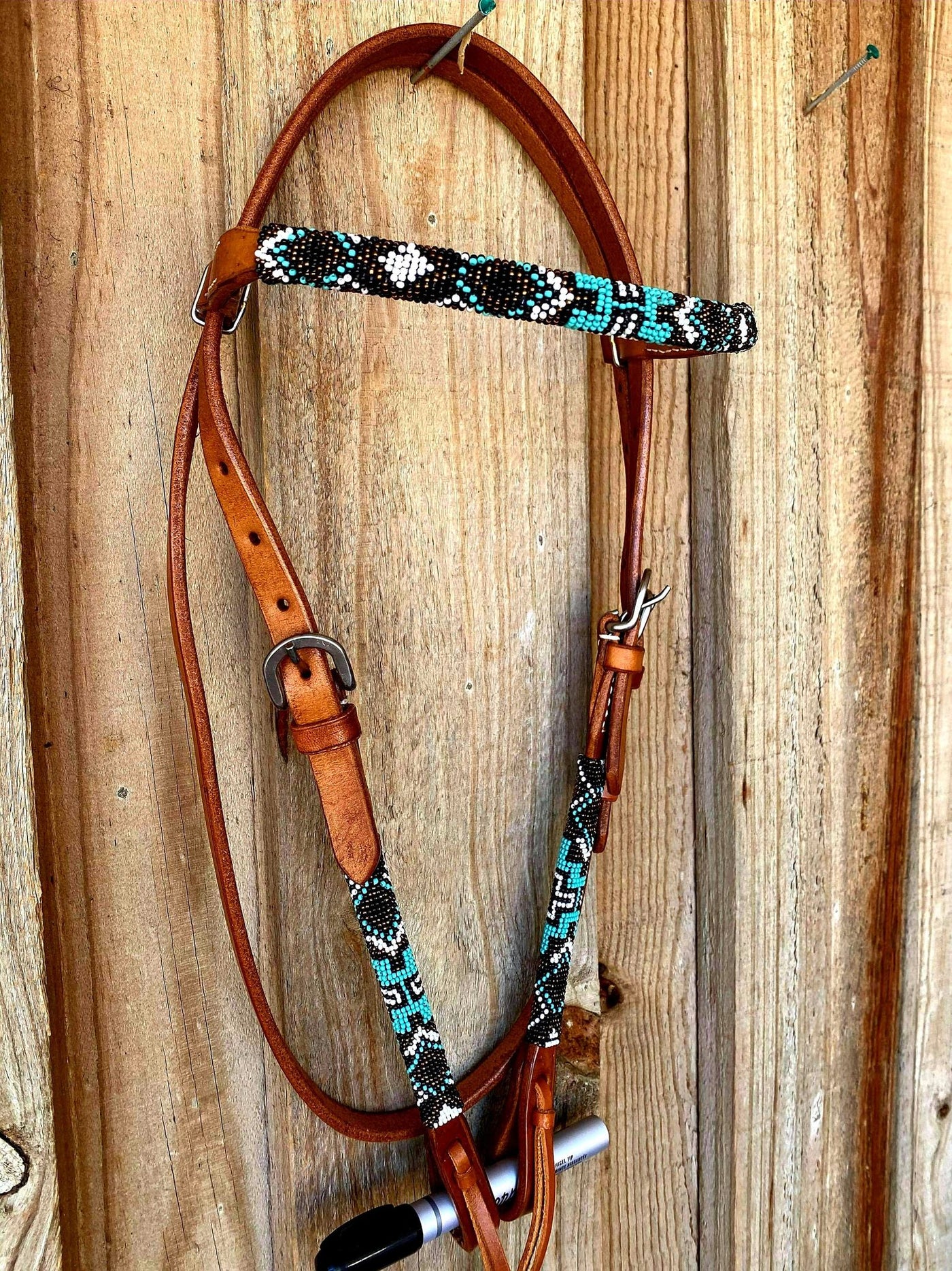Western Bridle Leather Beaded Browband Headstall