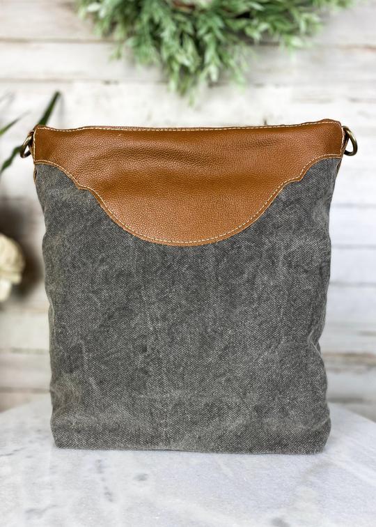 Western Recycled Canvas and Leather Tote Beautiful Tribal Print Tooled Leather