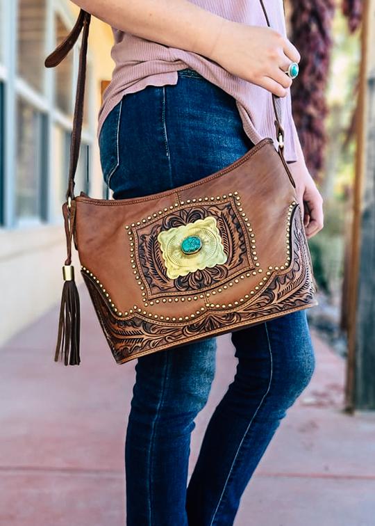 American Darling Genuine Leather  Western Buckle Crossbody