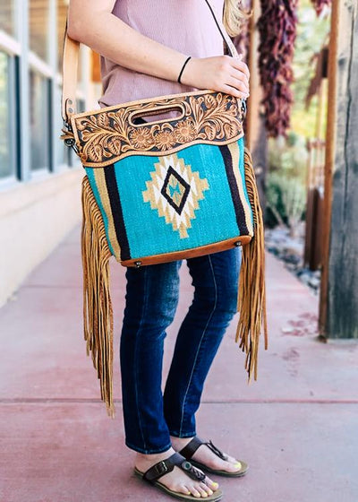 American Darling Leather and Wool Saddle Blanket Clutch/Crossbody