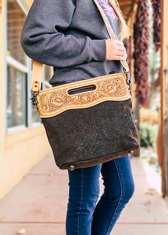 American Darling Genuine Embossed Chocolate Leather Clutch/Crossbody