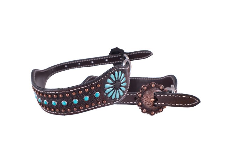 Couture ™ Genuine leather dog collar with a beaded inlay