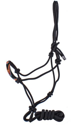 Halter - Black Beaded Cowboy Knot Rope Halter