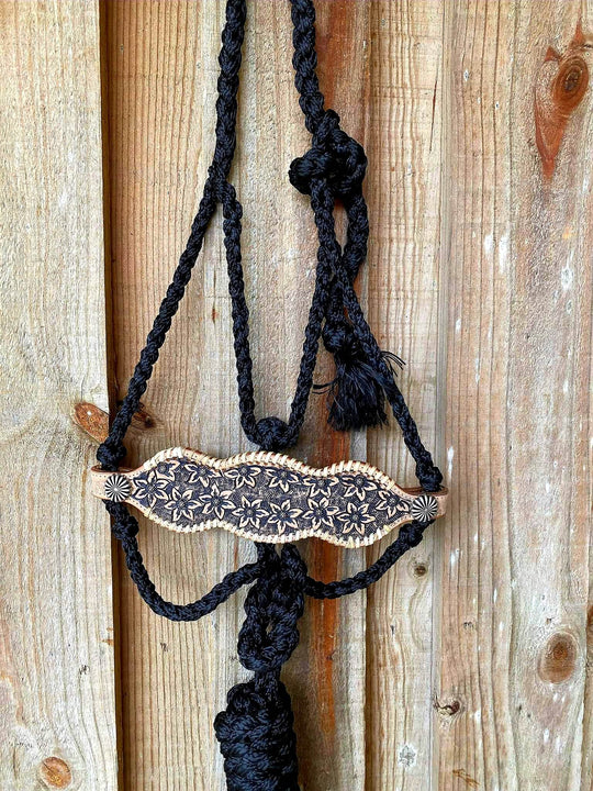 Halter - Woven nylon mule tape halter Tooled Leather Noseband