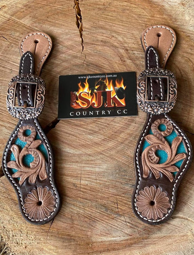 Straps - Ladies/Youth Size Spur Straps with turquoise INlay