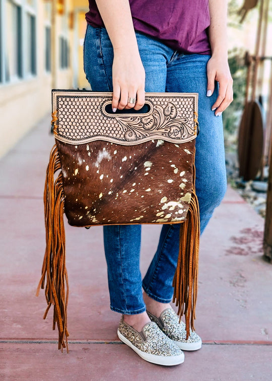 American Darling Genuine Tooled  Leather with Gold Foil Flecked Hide