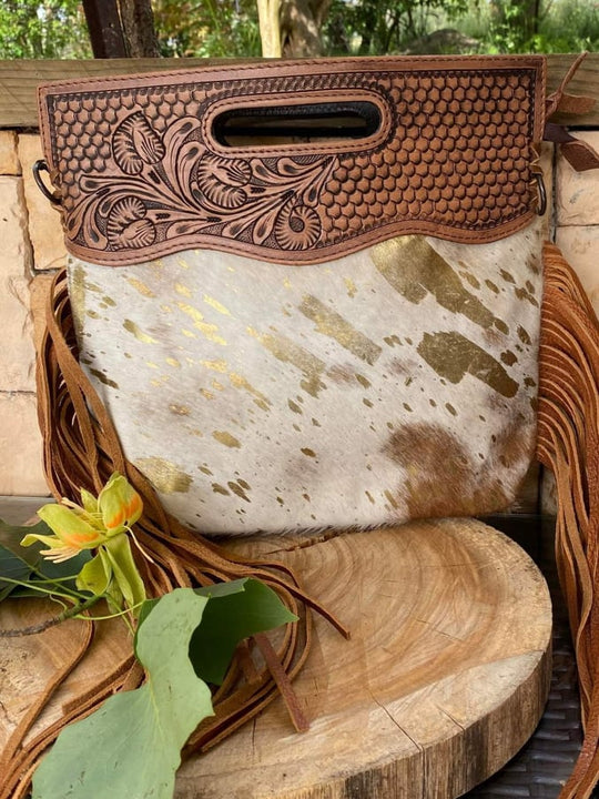 American Darling Genuine Tooled  Leather with Gold Foil Flecked Hide