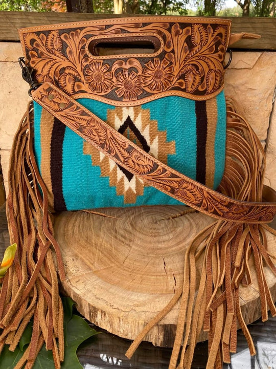 American Darling Leather and Wool Saddle Blanket Clutch/Crossbody