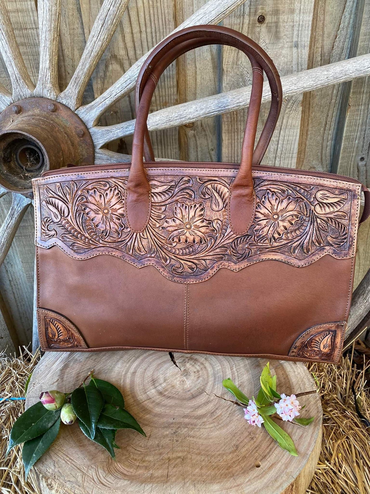 American Darling Genuine Tooled Leather Tote, Shoulder Bag