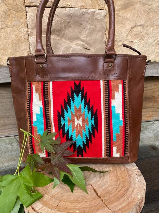 American Darling Genuine Tooled Leather and Saddle Blanket TOTE