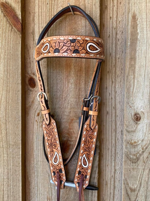 Western Tack Set - Browband American Darling Handcrafted Sunflower Headstall